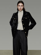 unspoken Tailored Slim Minimalist Commuter Stand Collar Women Black Short Coat