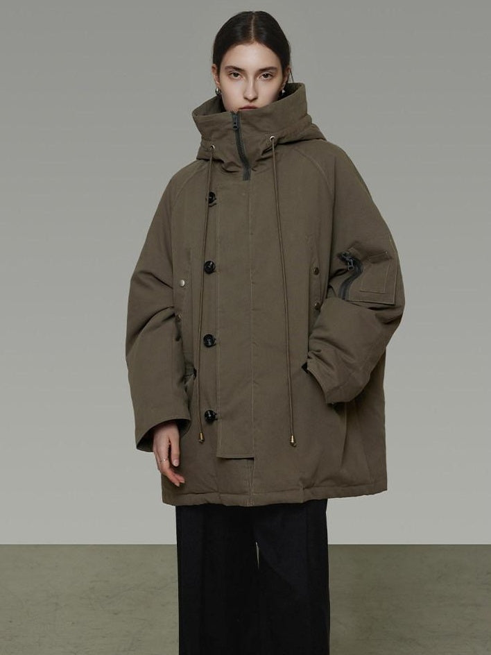 unspoken 90 Percent White Duck Down Hooded Loose Patchwork Cotton Warm Women Down Jackets