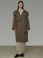unspoken Viscose Blend Loose Fit Single Breasted Minimalist For Women Brown Long Coats