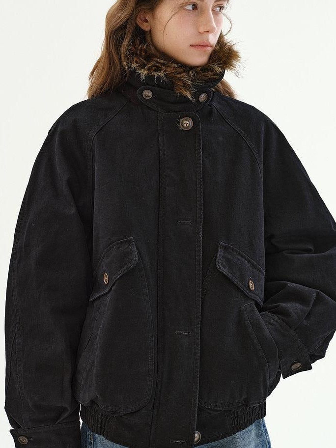 fano Warm 90% White Duck Down Fur Collar Loose High Waist Minimal Black Down Jackets