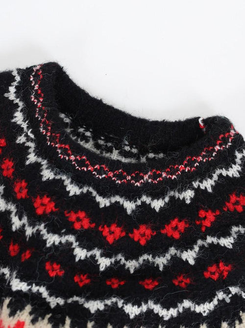 audreyyang Cozy Thick Oversized Geometric Totem Crewneck Women Wool Blend Sweaters