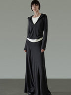 unspoken Soft Viscose Two Piece Hooded Zip Up Loose Minimal Female Deep Gray Lounge Sets