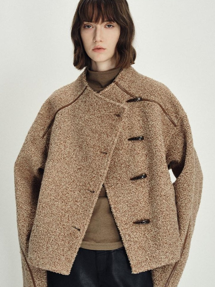 someonesometimes Insulated Original Design Loose Fit Button Stand Collar Unisex Short Coat