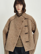 someonesometimes Insulated Original Design Loose Fit Button Stand Collar Unisex Short Coat