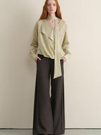 someonesometimes Breathable Casual Loose V-neck Tie Front Bell Sleeve Floral Cantaloupe Blouses