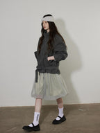 Lofi choose Breathable Drawstring Oversized Commuter Women Button Mud Gray Denim Jackets