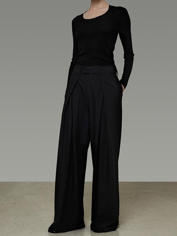 unspoken High Waist Breathable Black Minimalist Zipper Fly Women Wide Leg Pants