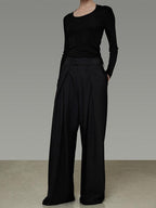 unspoken High Waist Breathable Black Minimalist Zipper Fly Women Wide Leg Pants