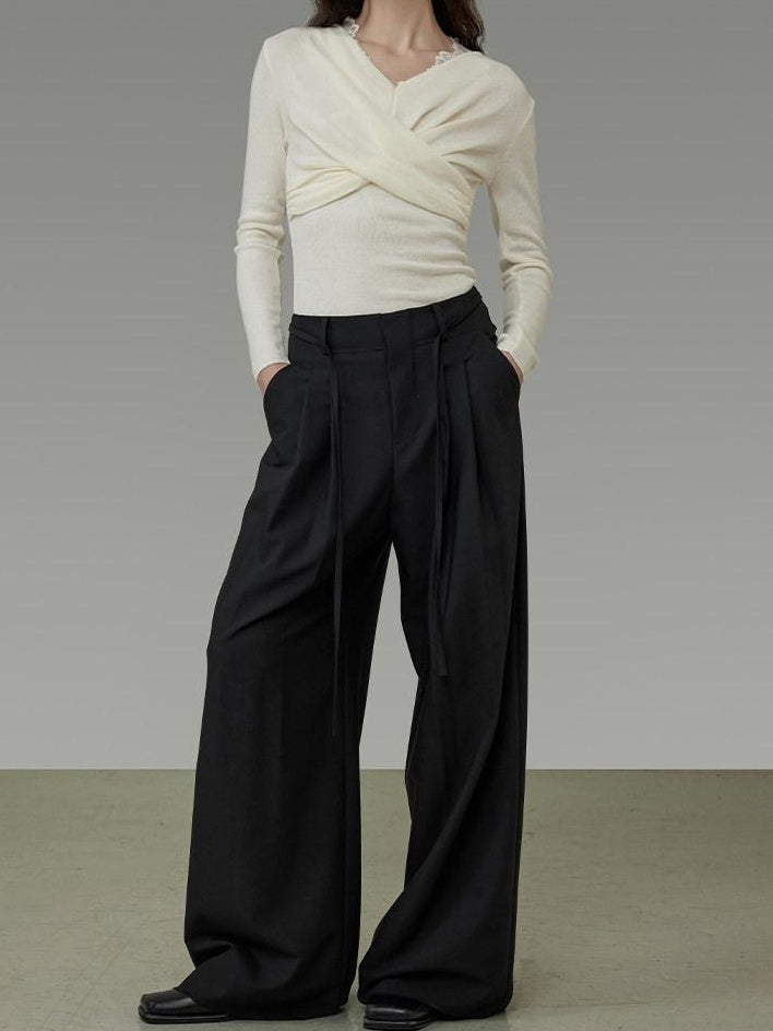 unspoken High Waist Sleek Black Workwear Tailored Fit For Ladies Polyester Wide Leg Pants