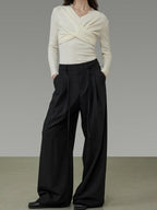 unspoken High Waist Sleek Black Workwear Tailored Fit For Ladies Polyester Wide Leg Pants