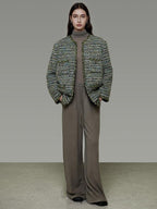 unspoken Lambswool Blend Structured Commuter Round Neck Relaxed Green Wool Coats
