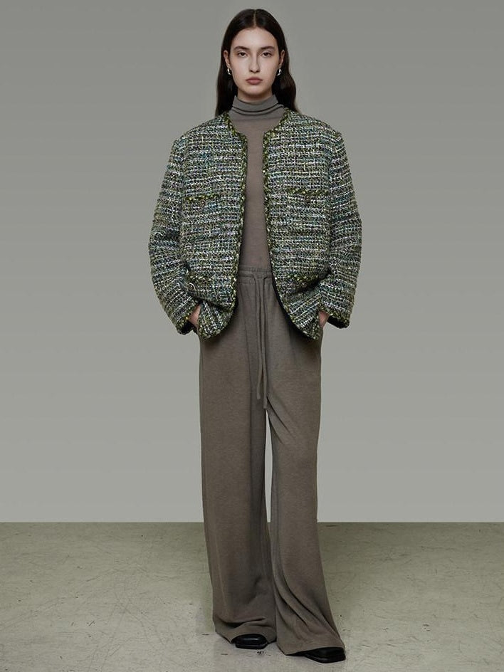 unspoken Lambswool Blend Structured Commuter Round Neck Relaxed Green Wool Coats