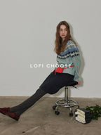 Lofi choose Cozy Soft Pullover Commuter Loose Fit Crew Neck Long Sleeve Knit Sweaters