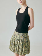 fano Lined Printed Bubble Silhouette Polyester Loose Korean Commuter Mini Skirts