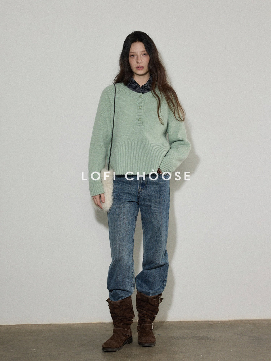 Lofi choose Soft Acrylic Commuter Loose Fit Solid Crewneck Women Knitwear Sweaters
