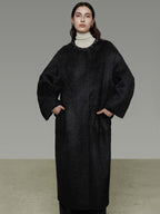 unspoken Heavyweight Lambswool Blend Minimal Commuter Loose Longline Black Wool Coats