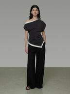 unspoken Viscose Knit Slim Minimal Women Colorblock Off Shoulder Crop Tops