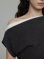 unspoken Slim Fit Colorblock Short Sleeve Pullover Slanted Collar Office Rayon Blouses