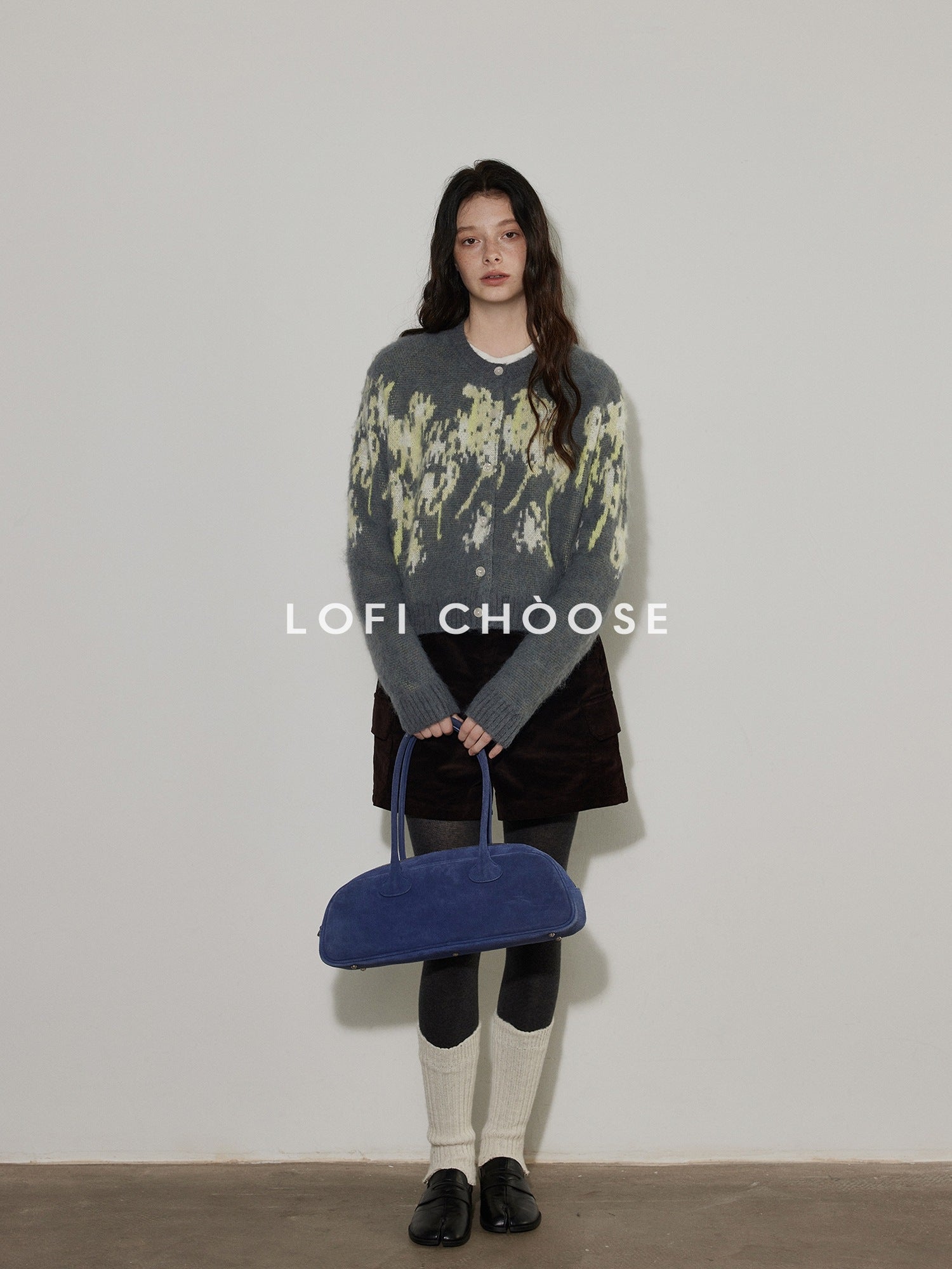 Lofi choose Wool Blend Vintage Colorblock Cropped Crewneck Buttoned Women Knit Cardigans