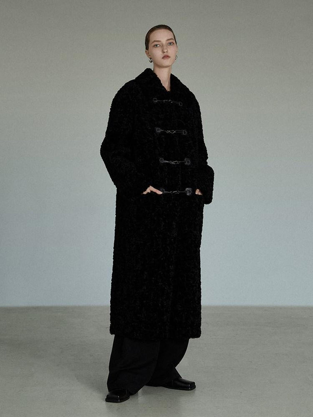 unspoken Thick Double Breasted Commuter Straight Fit Women Black Polyester Long Coats