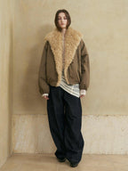someonesometimes Cozy Commuter Cotton Blend Relaxed Short Collar Gray Brown Olive Puffer Jackets