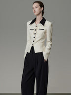 unspoken Colorblock Polo Collar Button Slim Fit Office Women Polyester Blouses