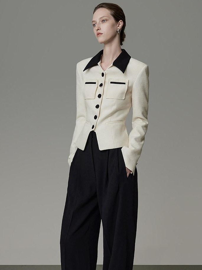 unspoken Colorblock Polo Collar Button Slim Fit Office Women Polyester Blouses