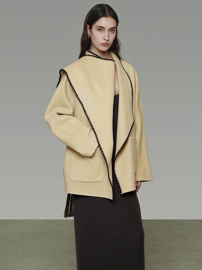 unspoken 100 Percent Wool Lightweight Minimal Commuter Loose Women Pale Yellow Wool Coats