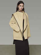 unspoken 100 Percent Wool Lightweight Minimal Commuter Loose Women Pale Yellow Wool Coats