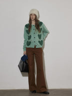 Lofi choose Soft Polyester Wool Knit Romantic Colorblock Heart Button Women Cardigans
