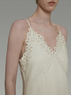 unspoken Embroidered Tencel A Line Cami V-neck Natural Waist Office White Maxi Dresses