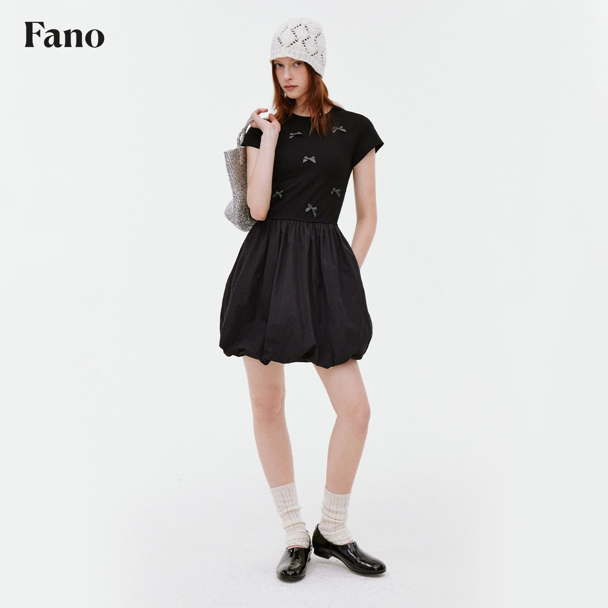 fano_Soft_Cotton_Spandex_Korean_Patchwork_Slim_Womens_Bow_Neck_Short_Sleeve_T-Shirts_MISSTT