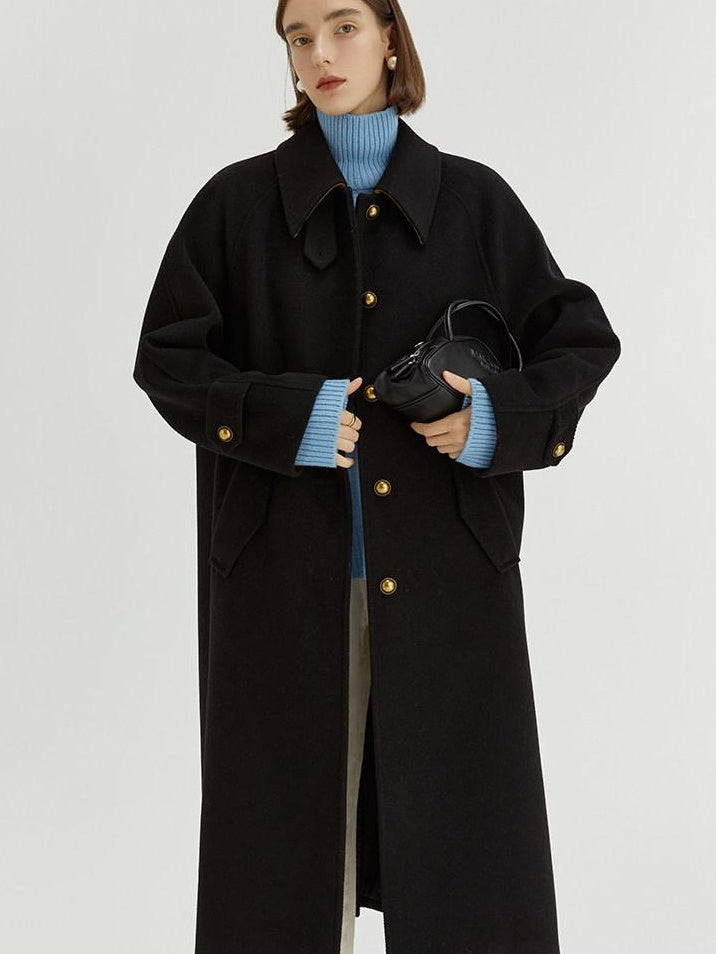 fano Insulated Minimalist Commuter Straight Raglan Sleeve Women Poly Blend Long Coats