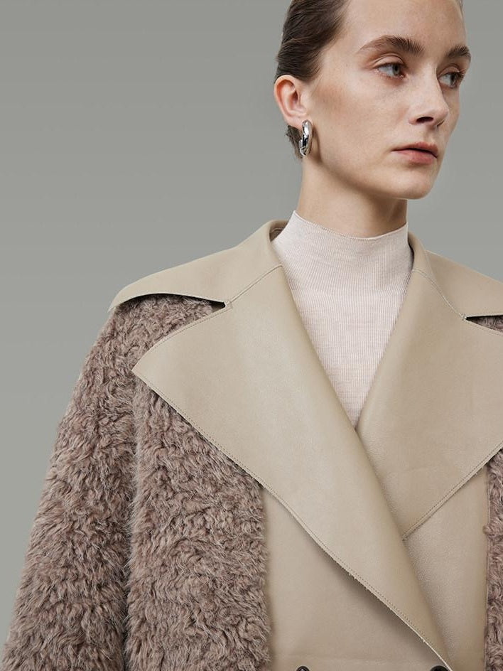 unspoken Thick Faux Fur Patchwork Oversized Simple Workwear Women Beige Brown Long Coats