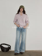 Lofi choose High Rise Vintage Wash Office Straight Detail Women Blue Flared Jeans