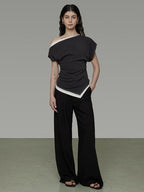 unspoken Viscose Knit Slim Minimal Women Colorblock Off Shoulder Crop Tops