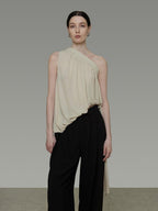 unspoken Polyester French Asymmetric One Shoulder Loose Fit Women Solid Camisoles