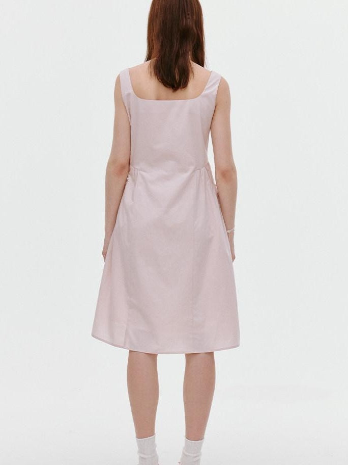 fano Tencel Lyocell Aline Sleeveless Square Neck Korean Commuter Midi Dresses