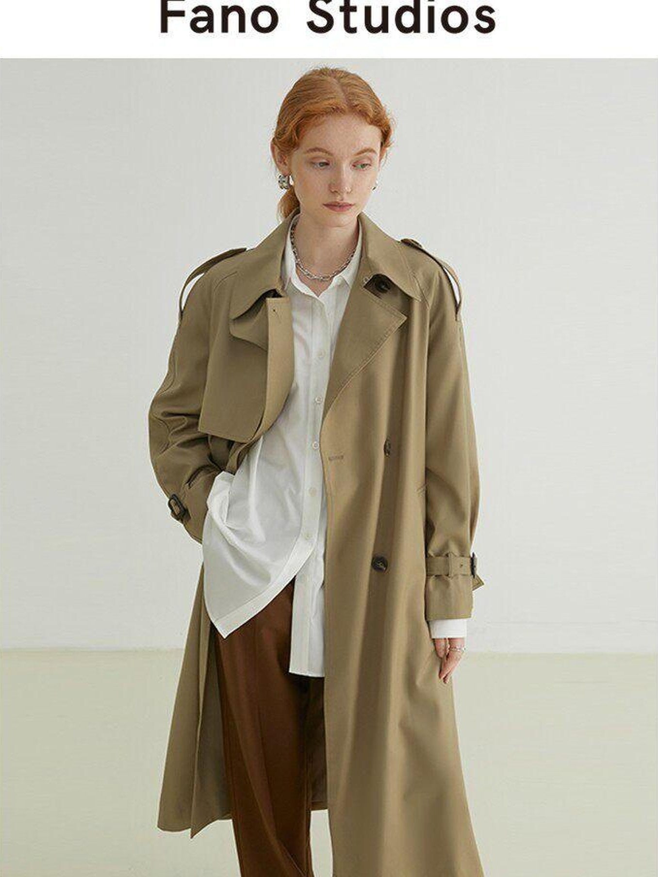 fano Minimalist Double Breasted Long Straight Fit Office Workwear Women Trench Coats