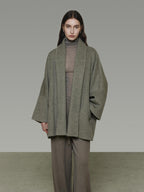 unspoken Soft Wool Blend Tailored Cut Minimal Commuter Loose Fit Tobacco Green Wool Coats