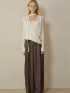 someonesometimes Shape Retaining Pleated Natural Waist Brown Striped Poly Stretch Wide Leg Pants