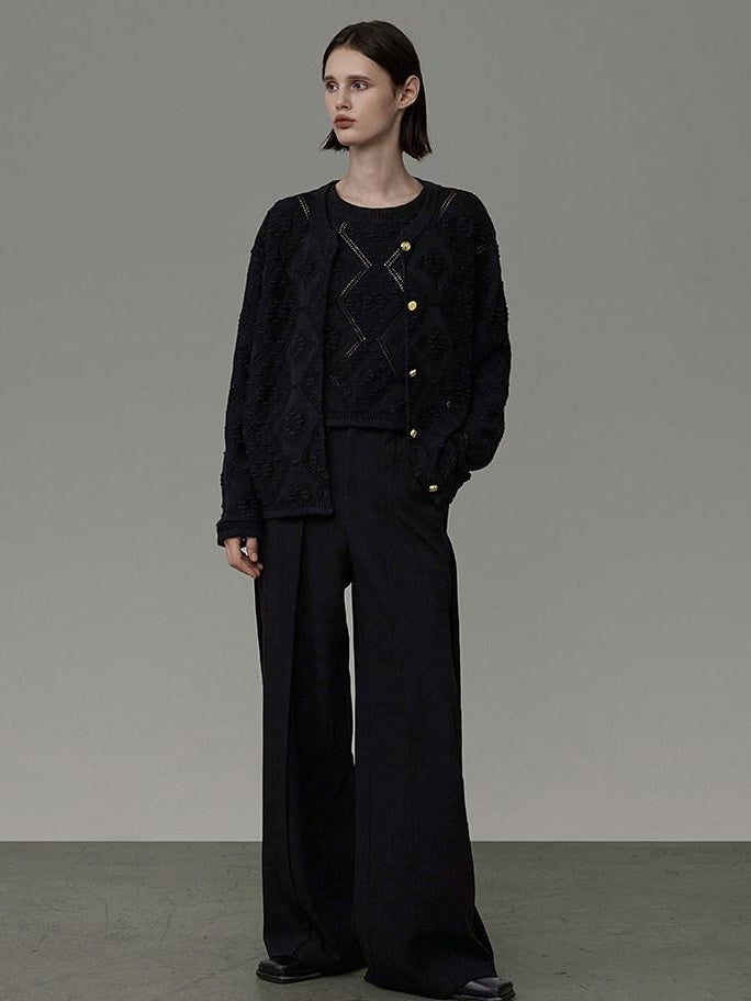 unspoken Soft Fine Knit Two Piece Minimalist Women Black Layered Knitwear Cardigans