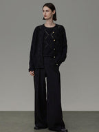 unspoken Soft Fine Knit Two Piece Minimalist Women Black Layered Knitwear Cardigans