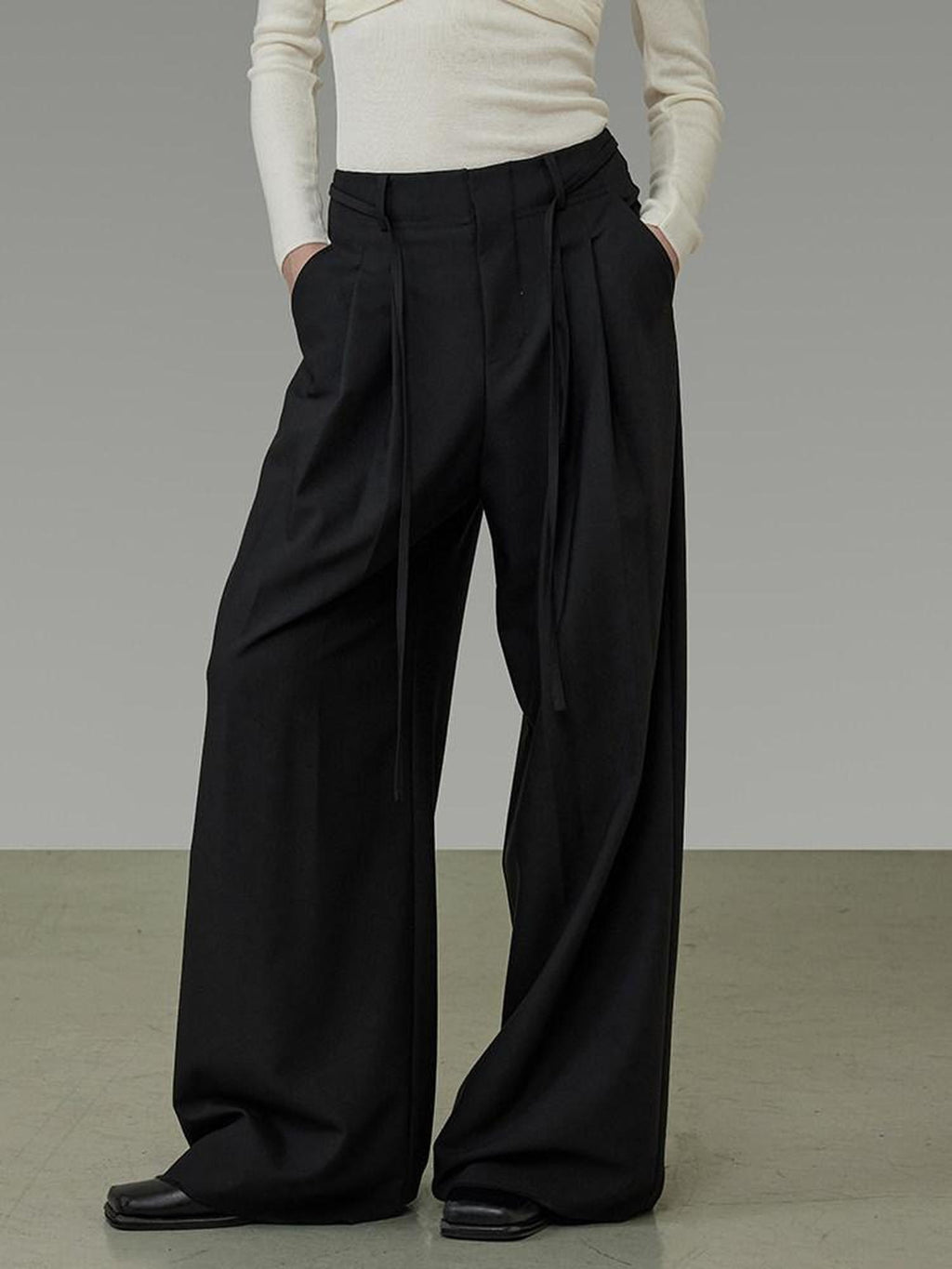 unspoken High Waist Sleek Black Workwear Tailored Fit For Ladies Polyester Wide Leg Pants