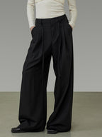 unspoken High Waist Sleek Black Workwear Tailored Fit For Ladies Polyester Wide Leg Pants