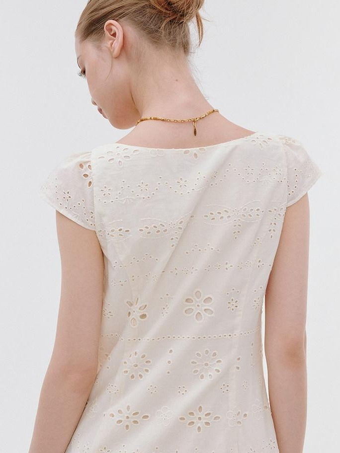 fano Breathable Cotton A Line Square Neck Short Sleeve Work White Maxi Dresses