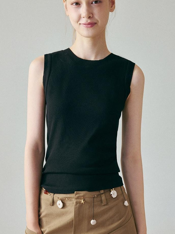 fano Soft Pure Cotton Slim Fit Pullover Office Basic Black Tank Tops
