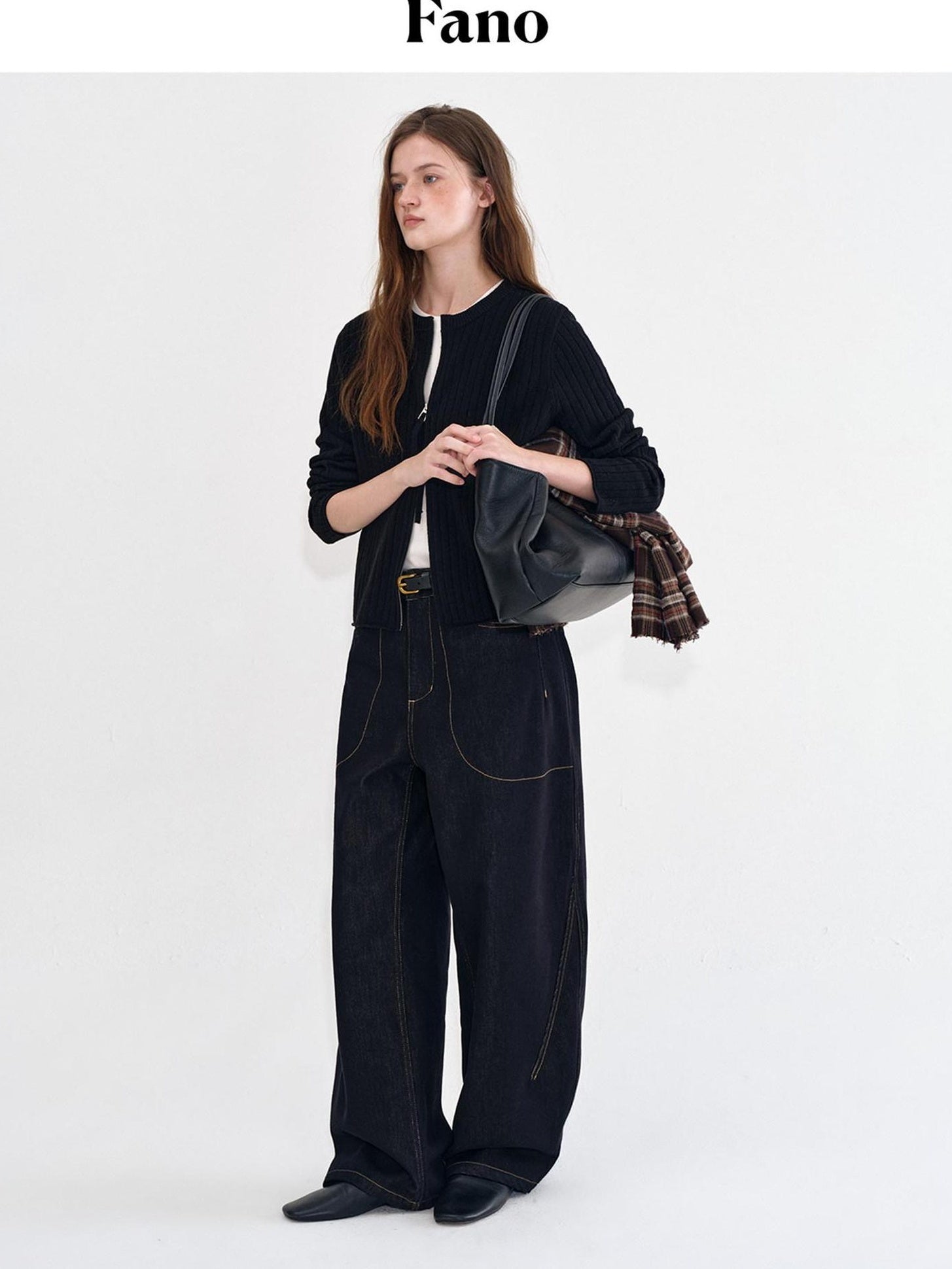 fano Vintage Washed Cotton Loose Natural Waist Casual Women Dark Wide Leg Pants