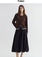 fano Pure Wool Commuter Regular Fit Roundneck Colorblock Women Brown Knit Cardigans