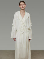 unspoken Breathable Minimal Ruffle Long Sleeve Loose H Fit Women Polyester Maxi Dresses